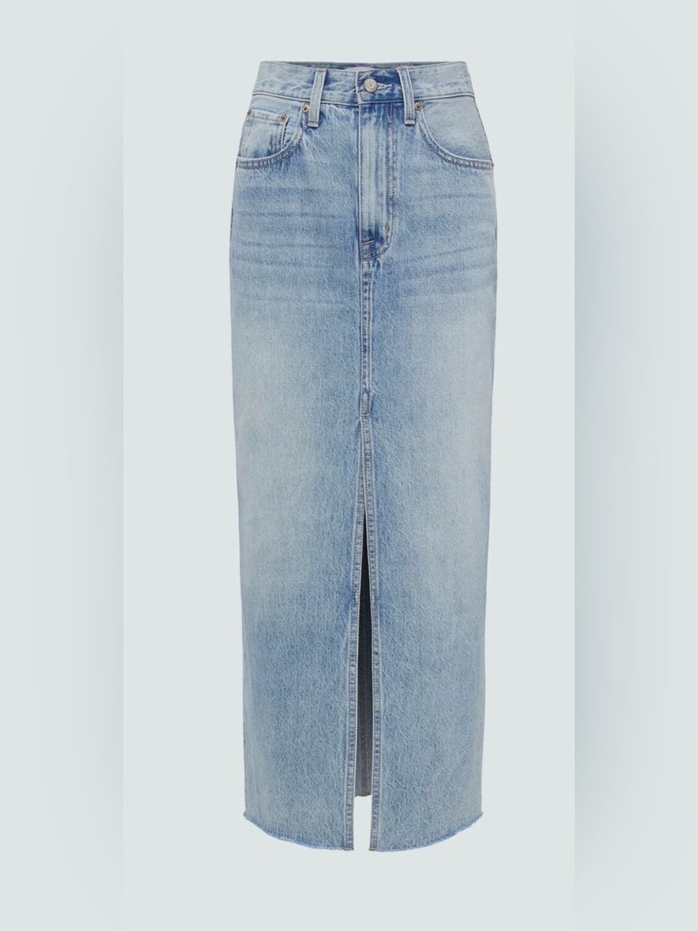 Pistola Alice Brooklyn High Rise Denim Midi Skirt 26 Raw Hem Slit 90s Western